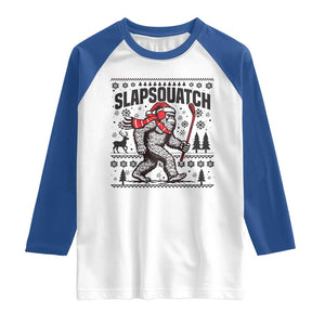 Slapsquatch Hockey Player Raglan Shirt Funny Bigfoot Ugly Christmas Gift TS12 White Royal Print Your Wear
