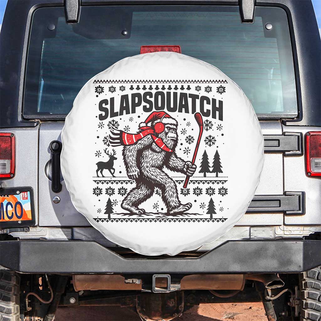 Slapsquatch Hockey Player Spare Tire Cover Funny Bigfoot Ugly Christmas Gift TS12 No hole White Print Your Wear