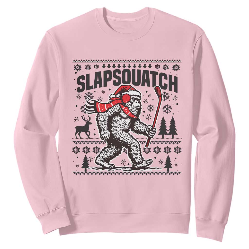 Slapsquatch Hockey Player Sweatshirt Funny Bigfoot Ugly Christmas Gift TS12 Light Pink Print Your Wear