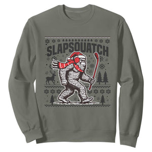 Slapsquatch Hockey Player Sweatshirt Funny Bigfoot Ugly Christmas Gift TS12 Military Green Print Your Wear