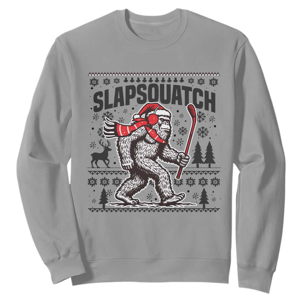 Slapsquatch Hockey Player Sweatshirt Funny Bigfoot Ugly Christmas Gift TS12 Sport Gray Print Your Wear