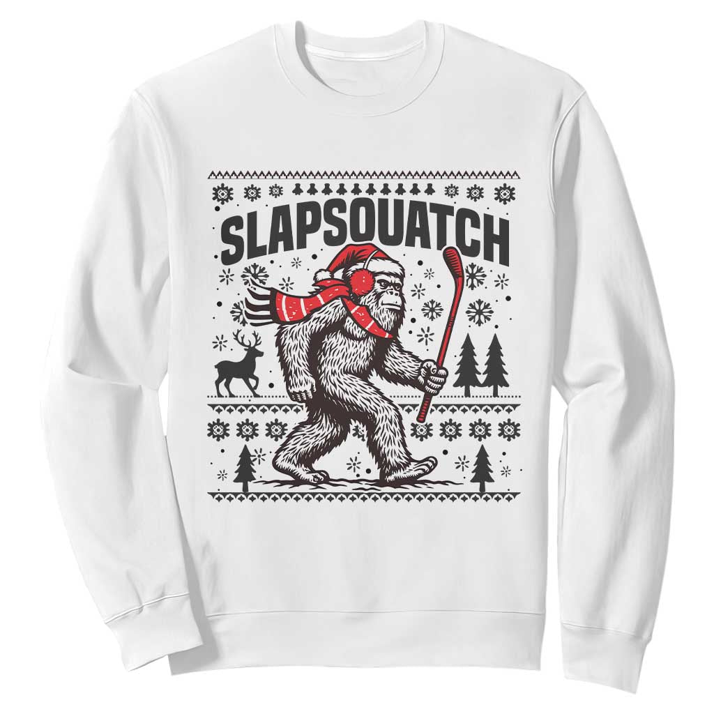Slapsquatch Hockey Player Sweatshirt Funny Bigfoot Ugly Christmas Gift TS12 White Print Your Wear