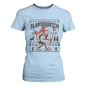 Slapsquatch Hockey Player T Shirt For Women Funny Bigfoot Ugly Christmas Gift TS12 Light Blue Print Your Wear