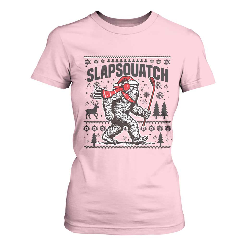 Slapsquatch Hockey Player T Shirt For Women Funny Bigfoot Ugly Christmas Gift TS12 Light Pink Print Your Wear