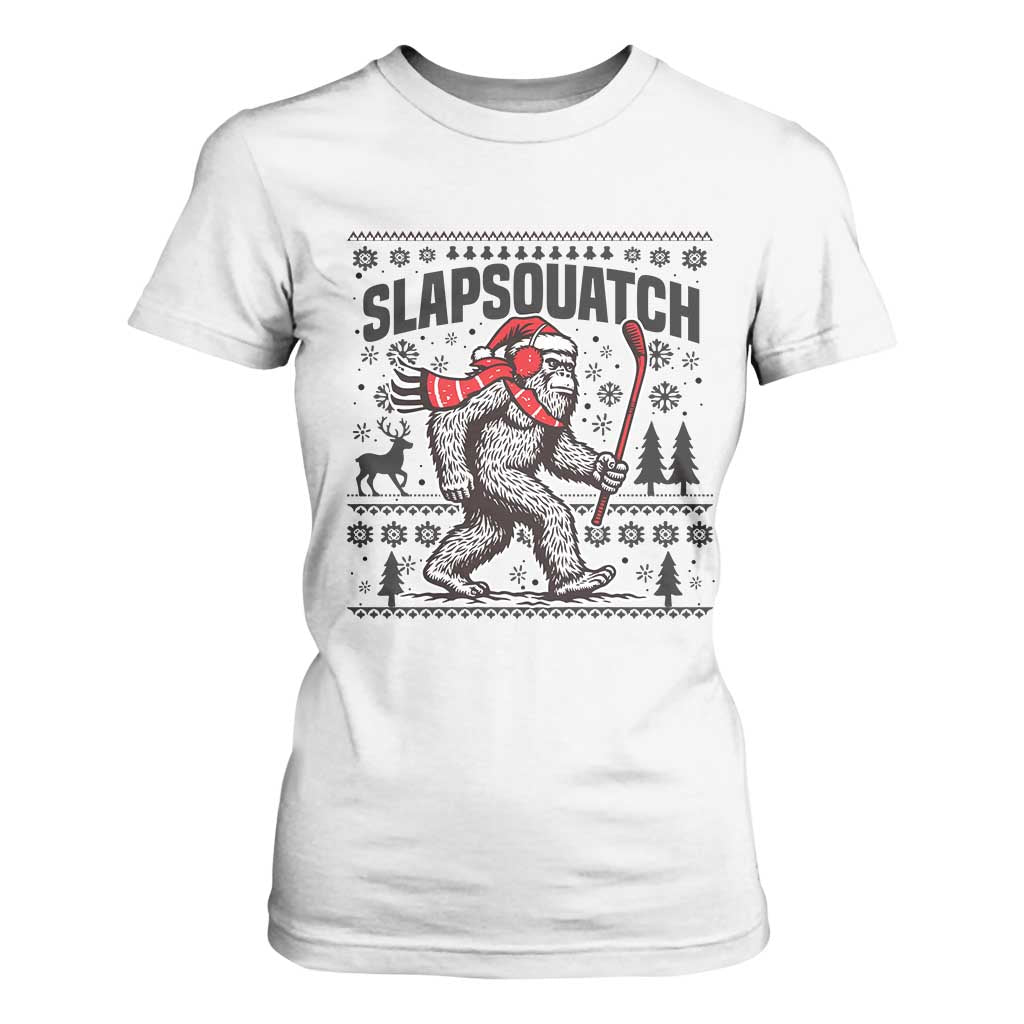 Slapsquatch Hockey Player T Shirt For Women Funny Bigfoot Ugly Christmas Gift TS12 White Print Your Wear