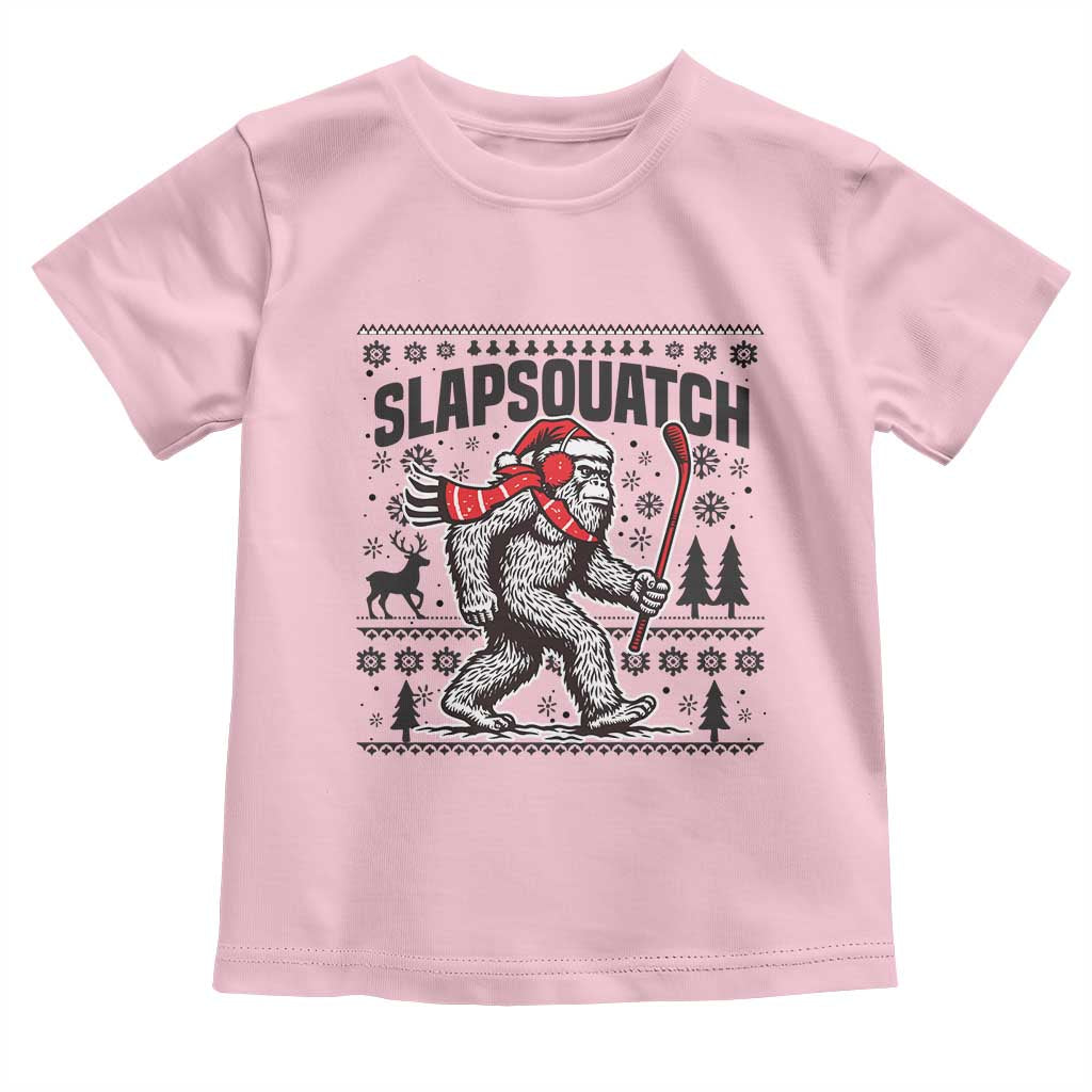 Slapsquatch Hockey Player Toddler T Shirt Funny Bigfoot Ugly Christmas Gift TS12 Light Pink Print Your Wear