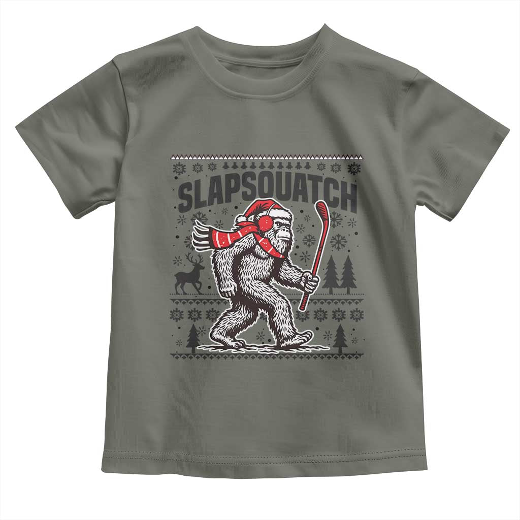 Slapsquatch Hockey Player Toddler T Shirt Funny Bigfoot Ugly Christmas Gift TS12 Military Green Print Your Wear