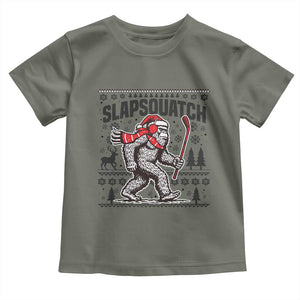 Slapsquatch Hockey Player Toddler T Shirt Funny Bigfoot Ugly Christmas Gift TS12 Military Green Print Your Wear