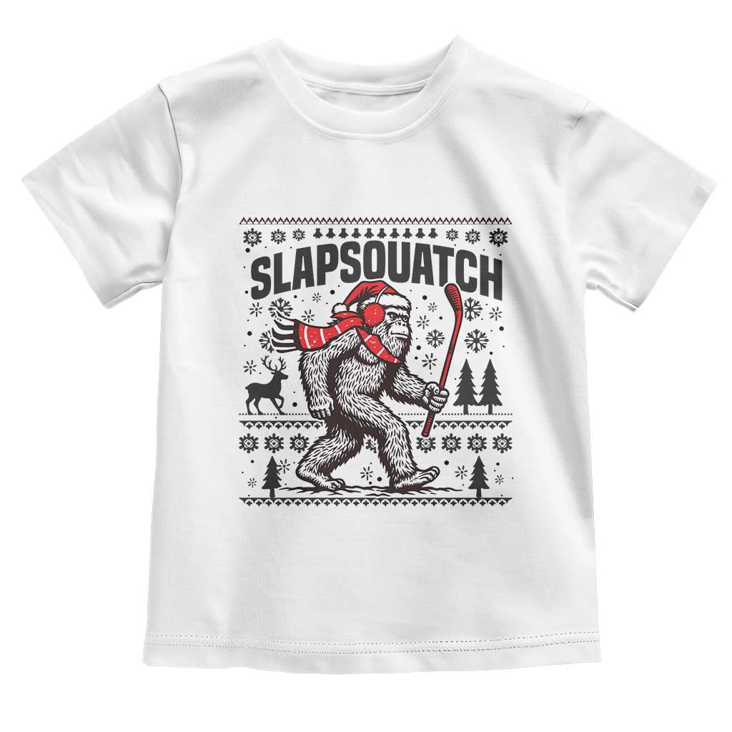 Slapsquatch Hockey Player Toddler T Shirt Funny Bigfoot Ugly Christmas Gift TS12 White Print Your Wear