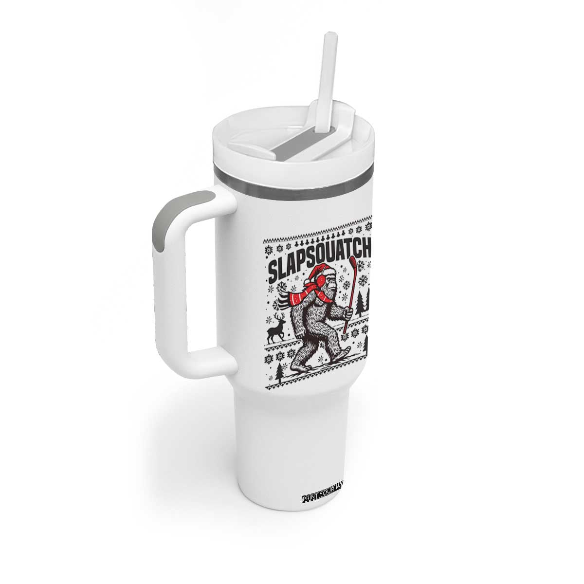 Slapsquatch Hockey Player Tumbler With Handle Funny Bigfoot Ugly Christmas Gift TS12 Print Your Wear
