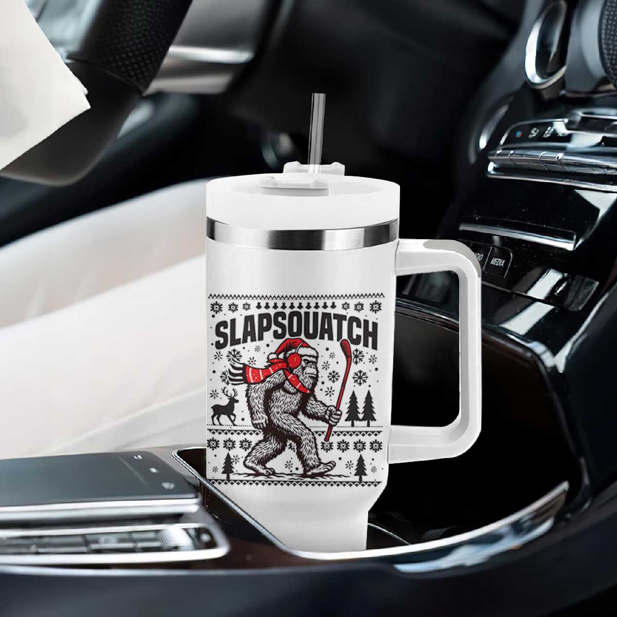 Slapsquatch Hockey Player Tumbler With Handle Funny Bigfoot Ugly Christmas Gift TS12 Print Your Wear