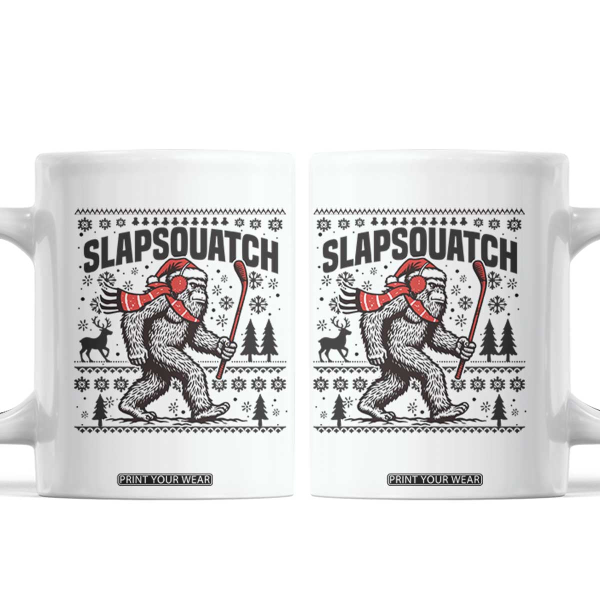 Slapsquatch Hockey Player Coffee Mug Funny Bigfoot Ugly Christmas Gift TS12 White Print Your Wear