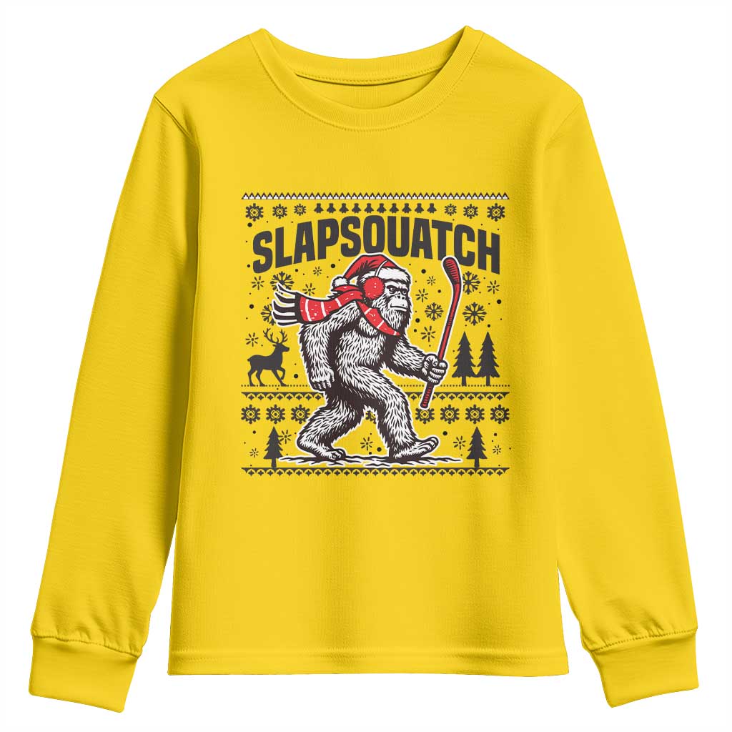 Slapsquatch Hockey Player Youth Sweatshirt Funny Bigfoot Ugly Christmas Gift TS12 Daisy Print Your Wear