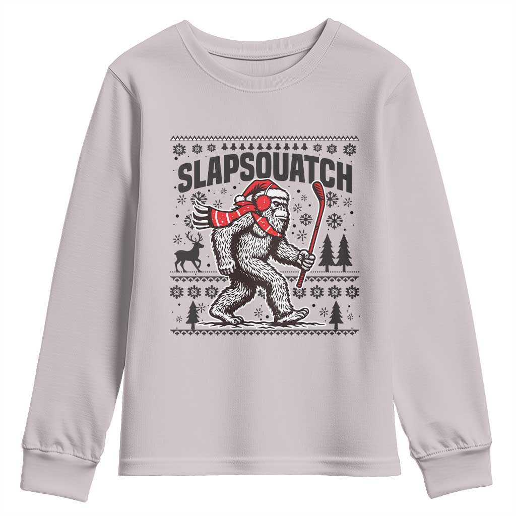 Slapsquatch Hockey Player Youth Sweatshirt Funny Bigfoot Ugly Christmas Gift TS12 Ice Gray Print Your Wear