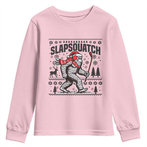 Slapsquatch Hockey Player Youth Sweatshirt Funny Bigfoot Ugly Christmas Gift TS12 Light Pink Print Your Wear