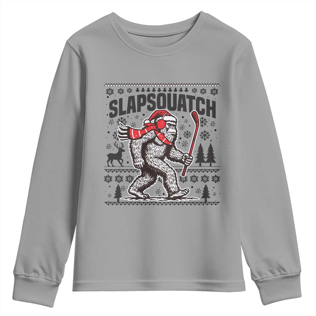 Slapsquatch Hockey Player Youth Sweatshirt Funny Bigfoot Ugly Christmas Gift TS12 Sport Gray Print Your Wear