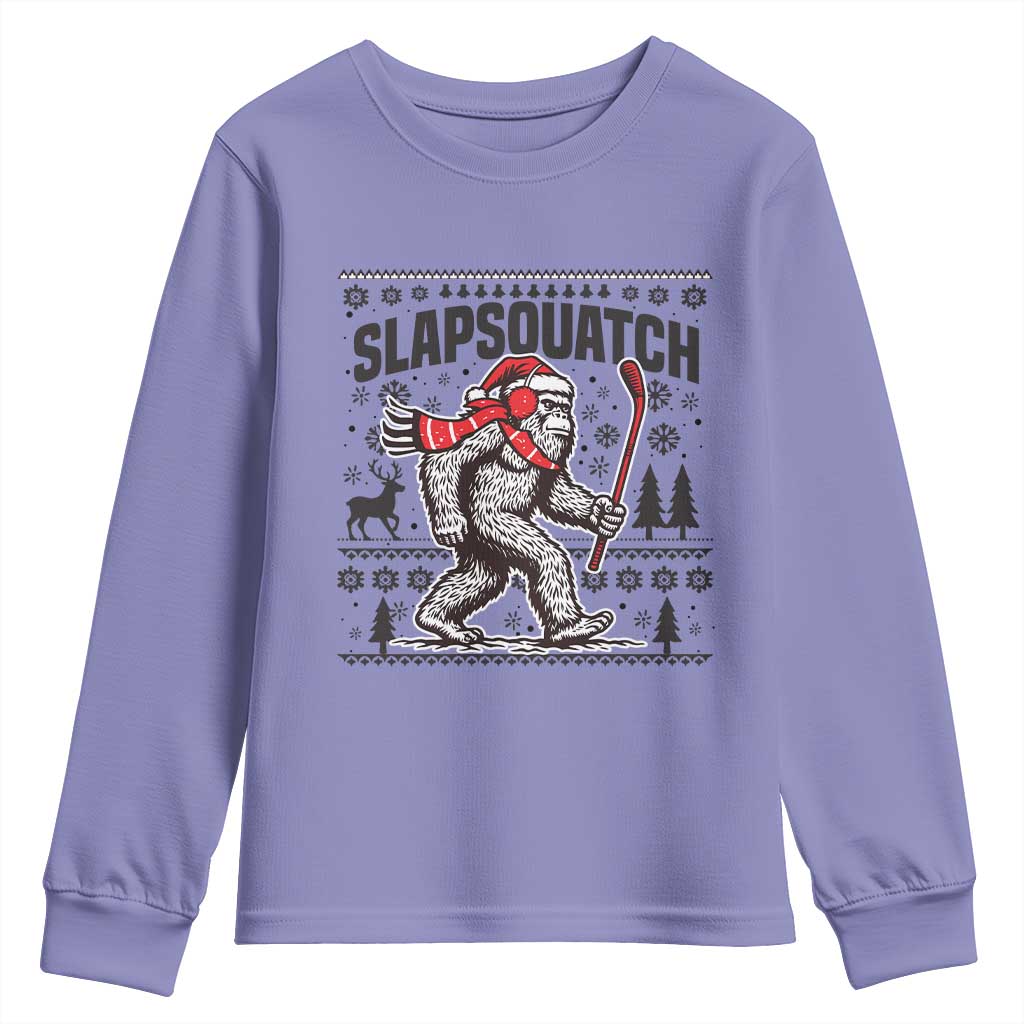 Slapsquatch Hockey Player Youth Sweatshirt Funny Bigfoot Ugly Christmas Gift TS12 Violet Print Your Wear