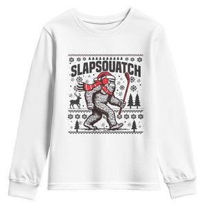 Slapsquatch Hockey Player Youth Sweatshirt Funny Bigfoot Ugly Christmas Gift TS12 White Print Your Wear
