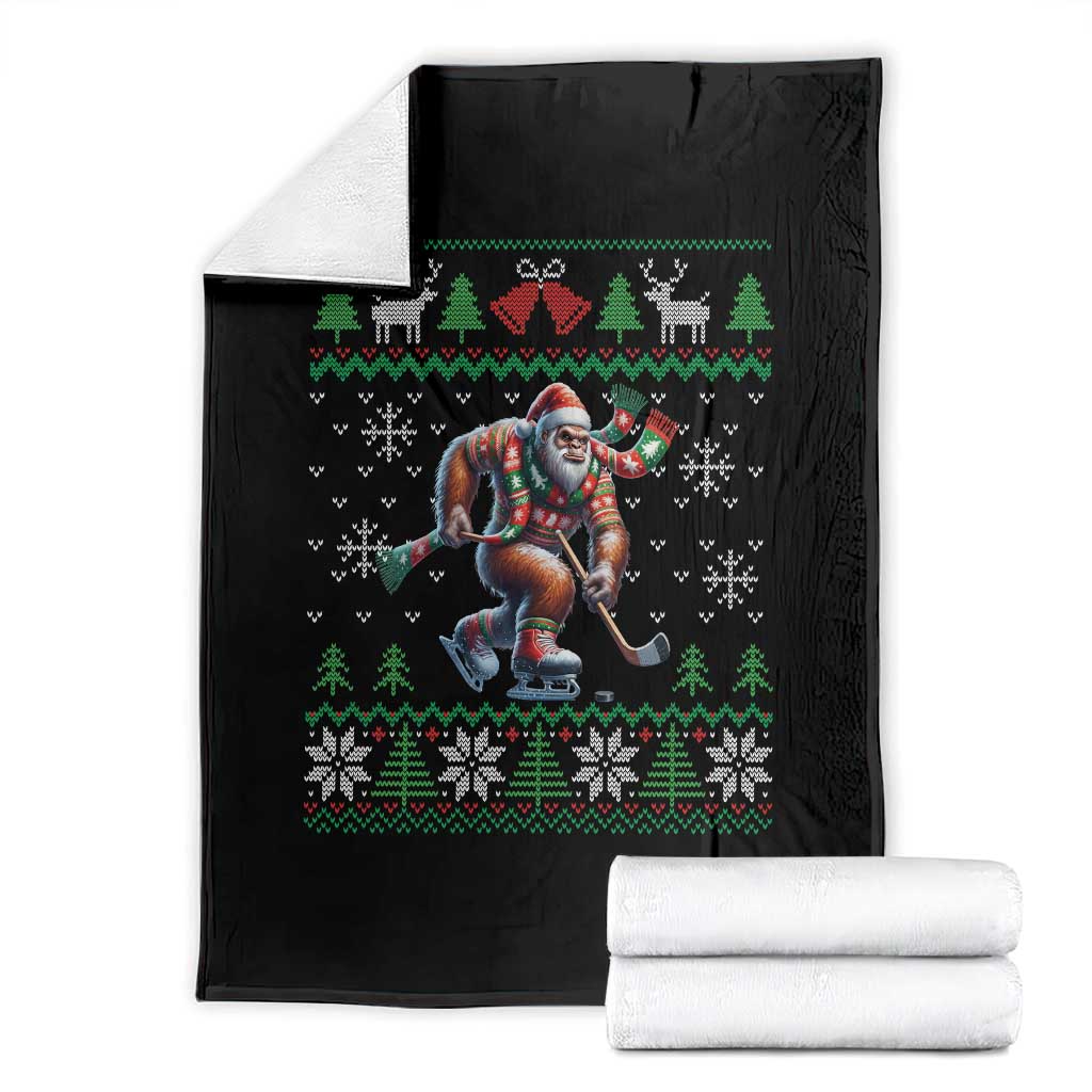 Ugly Christmas Bigfoot Playing Hockey Throw Blanket Funny Xmas Gift TS12 Black Print Your Wear