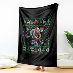 Ugly Christmas Bigfoot Playing Hockey Throw Blanket Funny Xmas Gift TS12 Print Your Wear