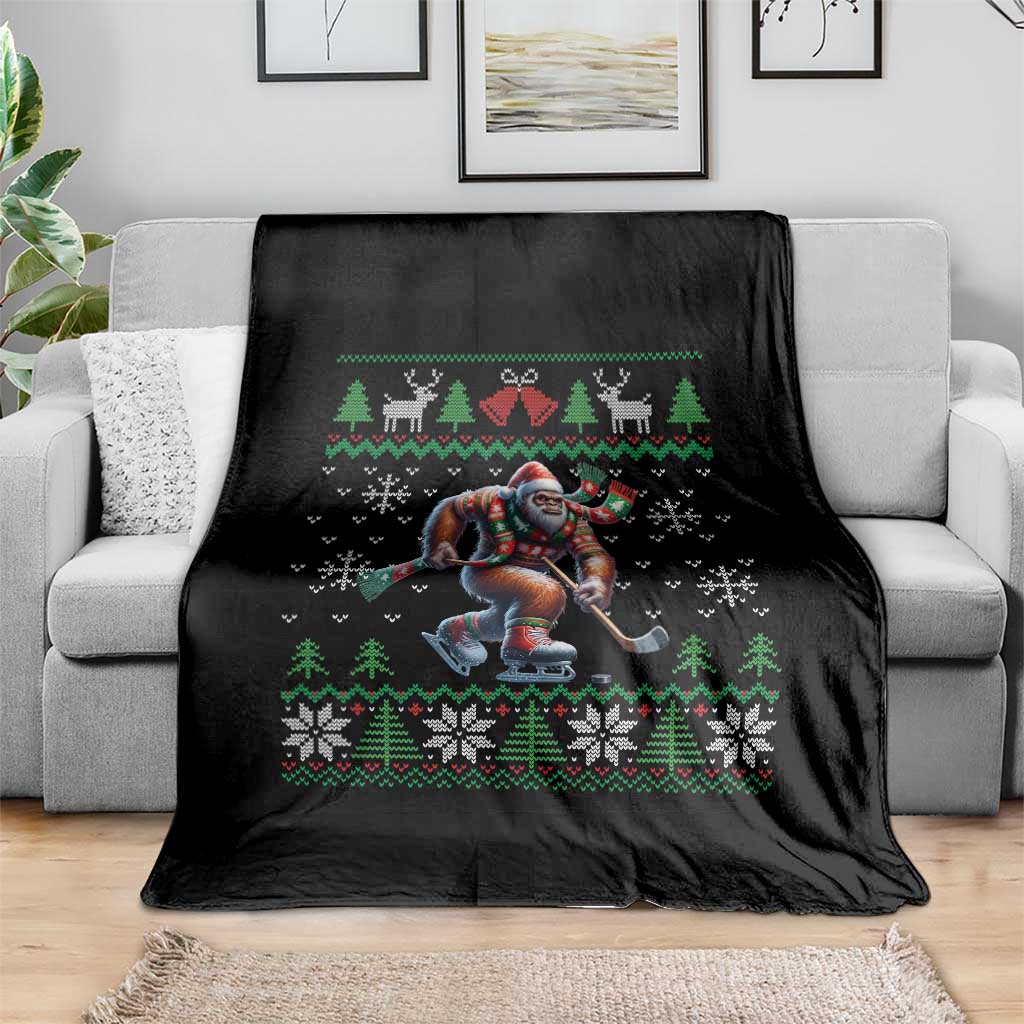 Ugly Christmas Bigfoot Playing Hockey Throw Blanket Funny Xmas Gift TS12 Print Your Wear