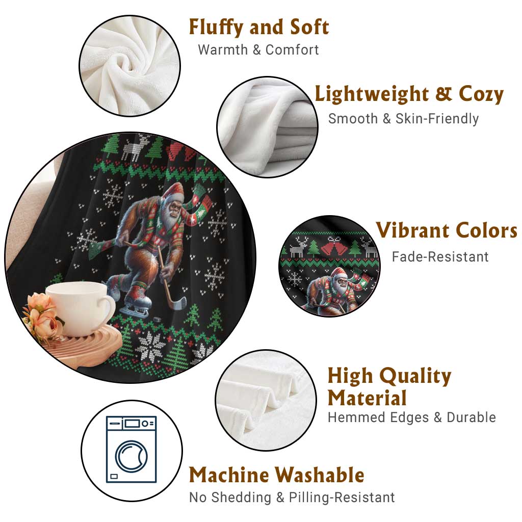 Ugly Christmas Bigfoot Playing Hockey Throw Blanket Funny Xmas Gift TS12 Print Your Wear