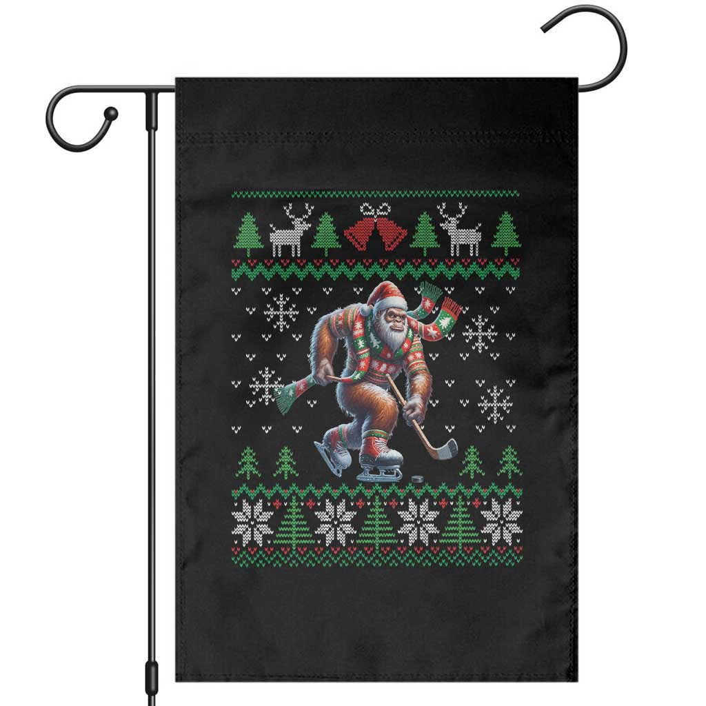 Ugly Christmas Bigfoot Playing Hockey Garden Flag Funny Xmas Gift TS12 Black Print Your Wear