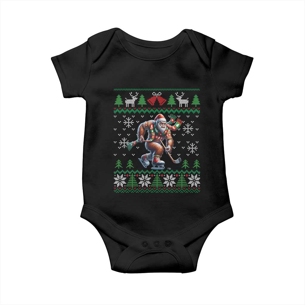 Ugly Christmas Bigfoot Playing Hockey Baby Onesie Funny Xmas Gift TS12 Black Print Your Wear