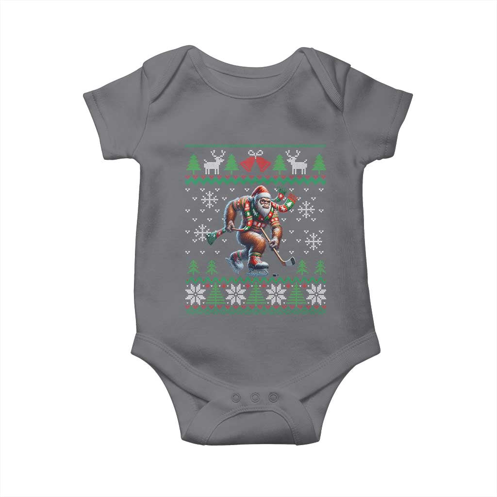 Ugly Christmas Bigfoot Playing Hockey Baby Onesie Funny Xmas Gift TS12 Charcoal Print Your Wear