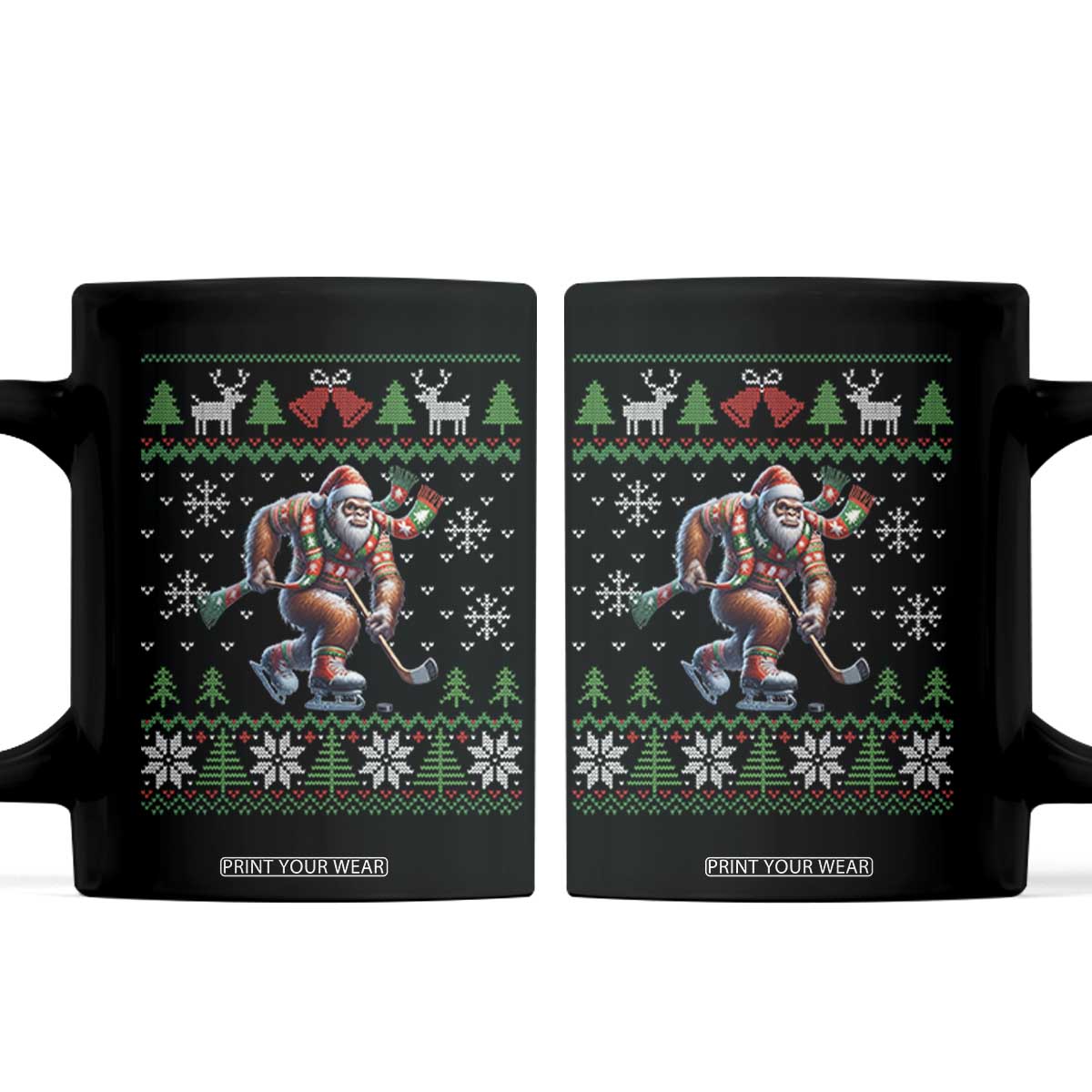 Ugly Christmas Bigfoot Playing Hockey Coffee Mug Funny Xmas Gift TS12 Black Print Your Wear