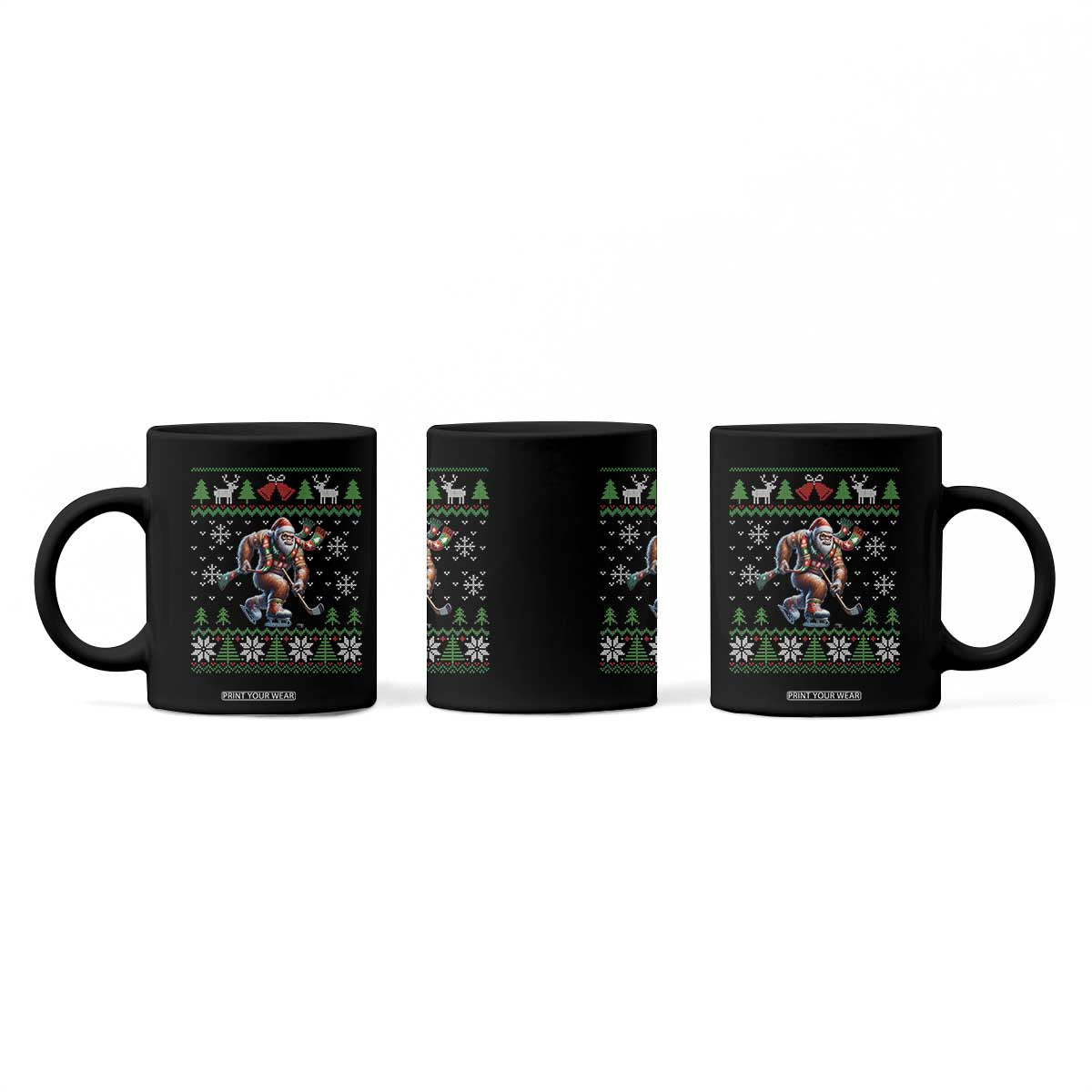 Ugly Christmas Bigfoot Playing Hockey Coffee Mug Funny Xmas Gift TS12 Print Your Wear