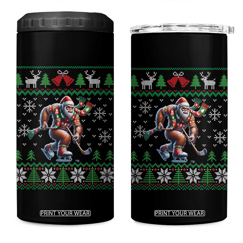 Ugly Christmas Bigfoot Playing Hockey 4 in 1 Can Cooler Tumbler Funny Xmas Gift TS12 One Size: 16 oz Black Print Your Wear