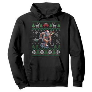 Ugly Christmas Bigfoot Playing Hockey Hoodie Funny Xmas Gift TS12 Black Print Your Wear