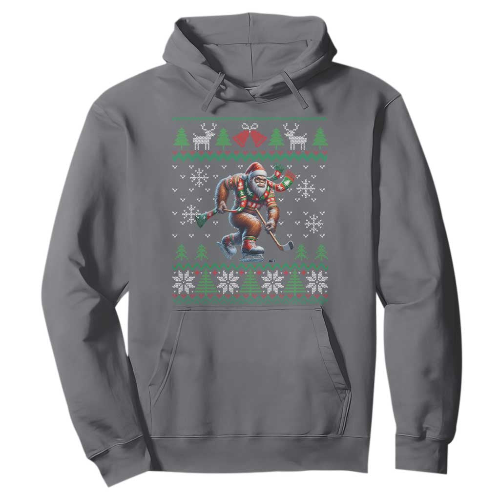 Ugly Christmas Bigfoot Playing Hockey Hoodie Funny Xmas Gift TS12 Charcoal Print Your Wear