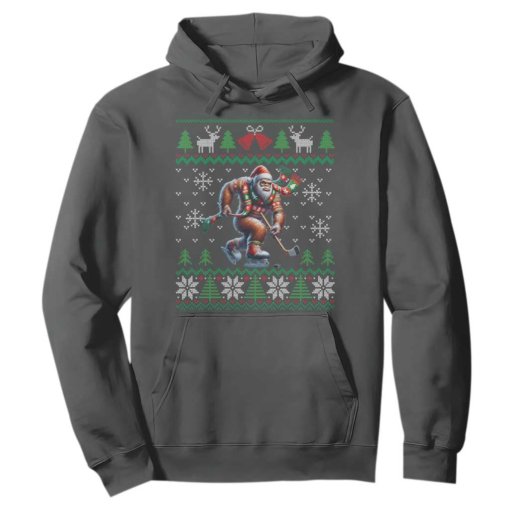 Ugly Christmas Bigfoot Playing Hockey Hoodie Funny Xmas Gift TS12 Dark Heather Print Your Wear