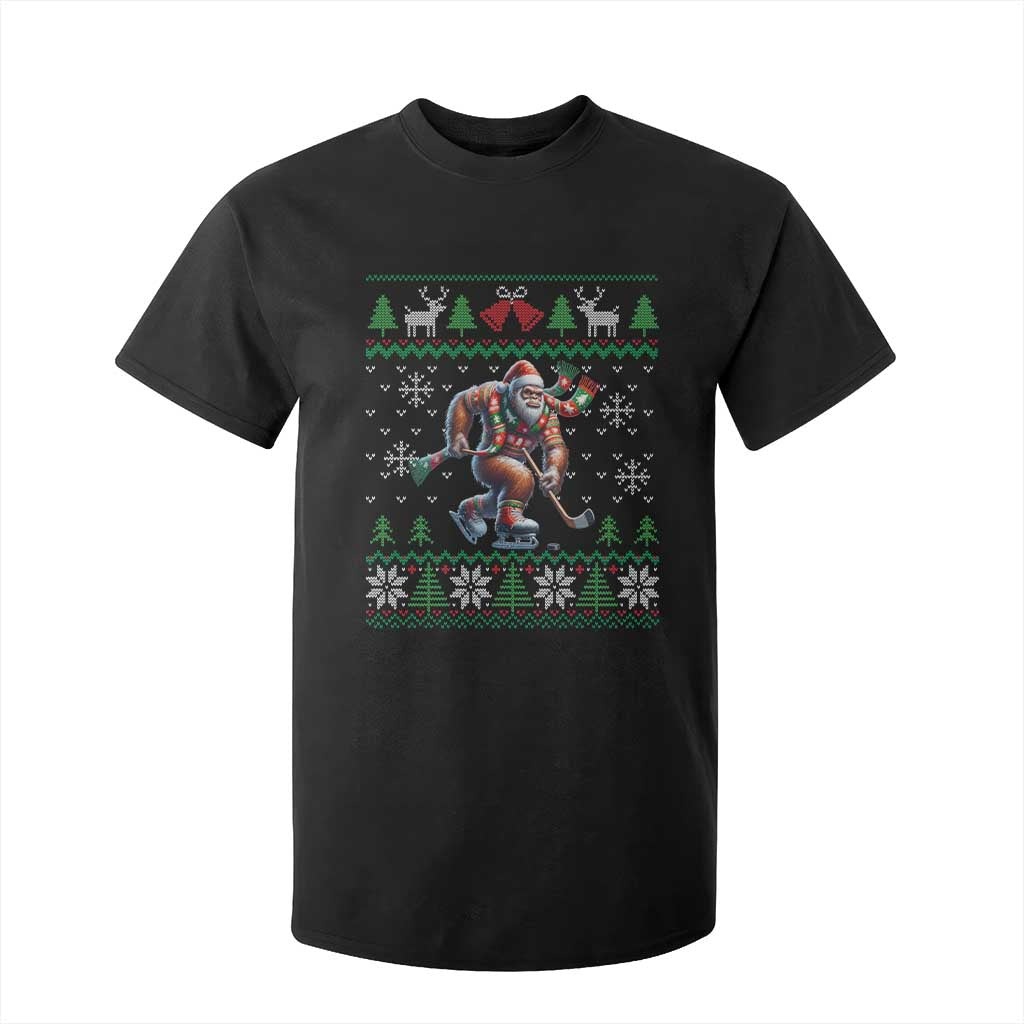 Ugly Christmas Bigfoot Playing Hockey T Shirt For Kid Funny Xmas Gift TS12 Black Print Your Wear