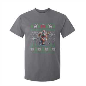 Ugly Christmas Bigfoot Playing Hockey T Shirt For Kid Funny Xmas Gift TS12 Charcoal Print Your Wear