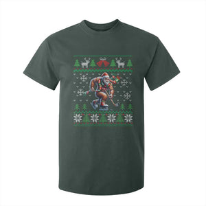 Ugly Christmas Bigfoot Playing Hockey T Shirt For Kid Funny Xmas Gift TS12 Dark Forest Green Print Your Wear