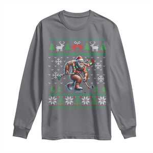 Ugly Christmas Bigfoot Playing Hockey Long Sleeve Shirt Funny Xmas Gift TS12 Charcoal Print Your Wear