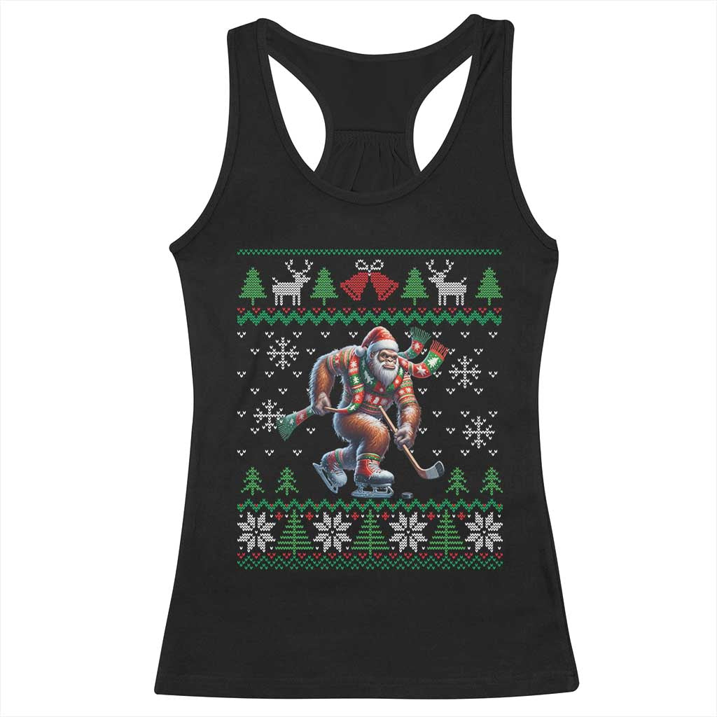 Ugly Christmas Bigfoot Playing Hockey Racerback Tank Top Funny Xmas Gift TS12 Black Print Your Wear