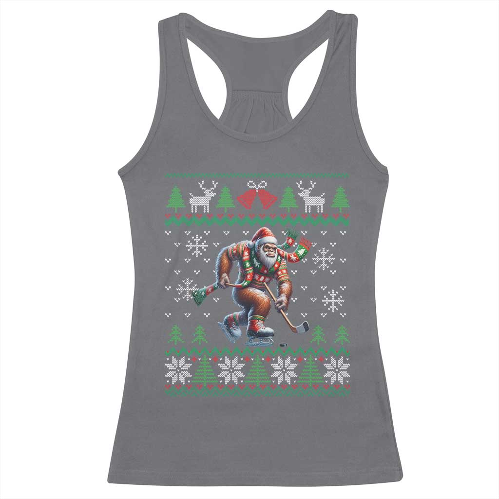Ugly Christmas Bigfoot Playing Hockey Racerback Tank Top Funny Xmas Gift TS12 Charcoal Print Your Wear