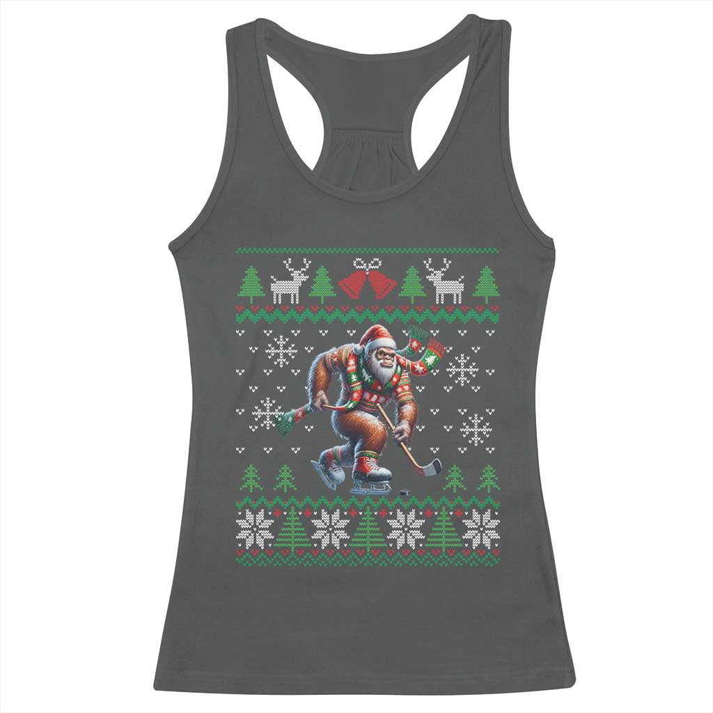 Ugly Christmas Bigfoot Playing Hockey Racerback Tank Top Funny Xmas Gift TS12 Dark Heather Print Your Wear