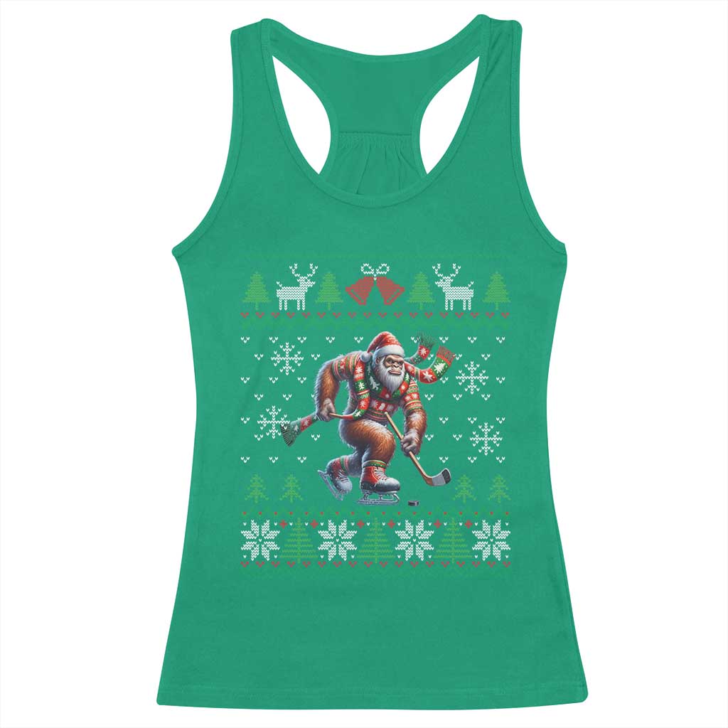 Ugly Christmas Bigfoot Playing Hockey Racerback Tank Top Funny Xmas Gift TS12 Irish Green Print Your Wear
