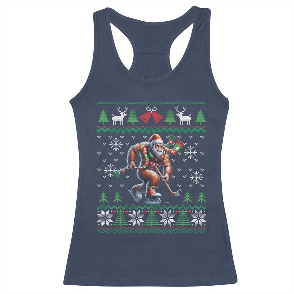 Ugly Christmas Bigfoot Playing Hockey Racerback Tank Top Funny Xmas Gift TS12 Navy Print Your Wear