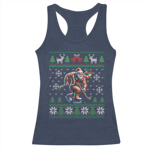 Ugly Christmas Bigfoot Playing Hockey Racerback Tank Top Funny Xmas Gift TS12 Navy Print Your Wear