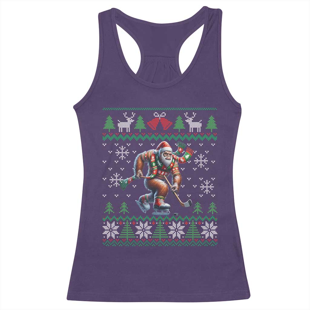 Ugly Christmas Bigfoot Playing Hockey Racerback Tank Top Funny Xmas Gift TS12 Purple Print Your Wear