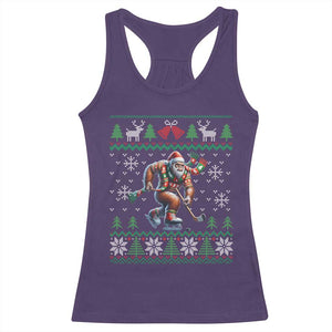 Ugly Christmas Bigfoot Playing Hockey Racerback Tank Top Funny Xmas Gift TS12 Purple Print Your Wear
