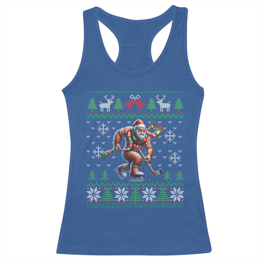 Ugly Christmas Bigfoot Playing Hockey Racerback Tank Top Funny Xmas Gift TS12 Royal Blue Print Your Wear