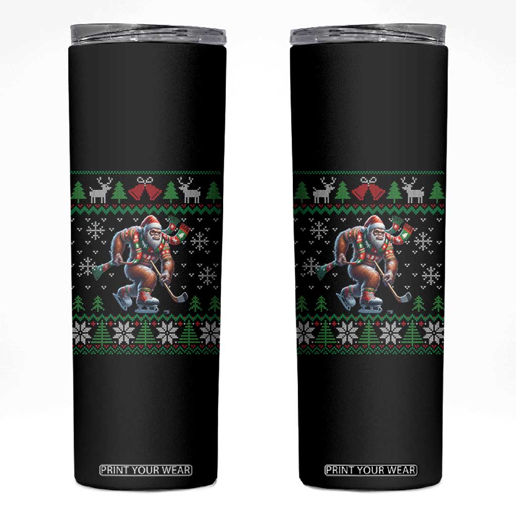 Ugly Christmas Bigfoot Playing Hockey Skinny Tumbler Funny Xmas Gift TS12 Black Print Your Wear