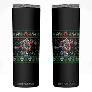 Ugly Christmas Bigfoot Playing Hockey Skinny Tumbler Funny Xmas Gift TS12 Black Print Your Wear
